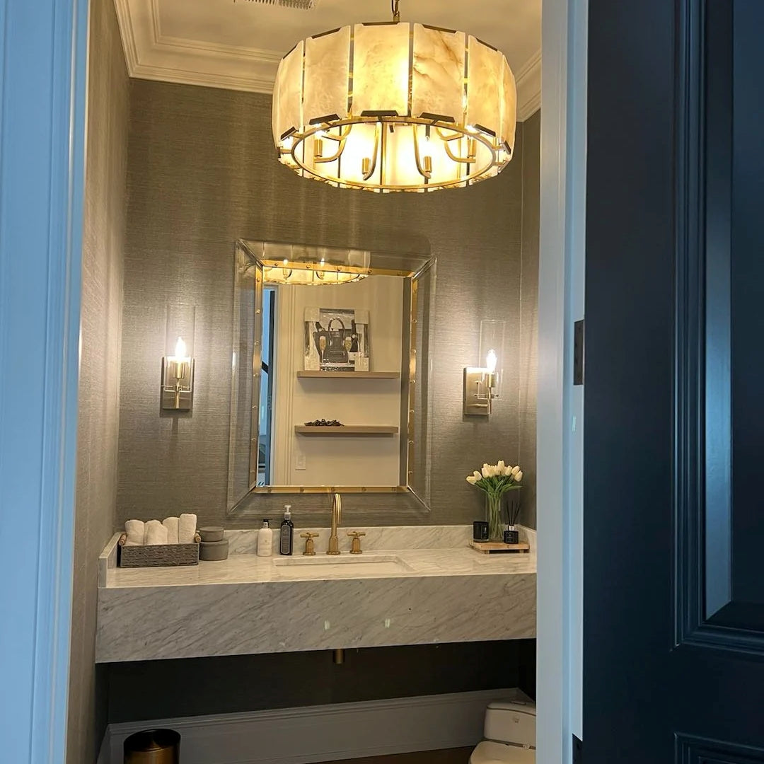 Norvain 31 Inch Alabaster Round Chandelier