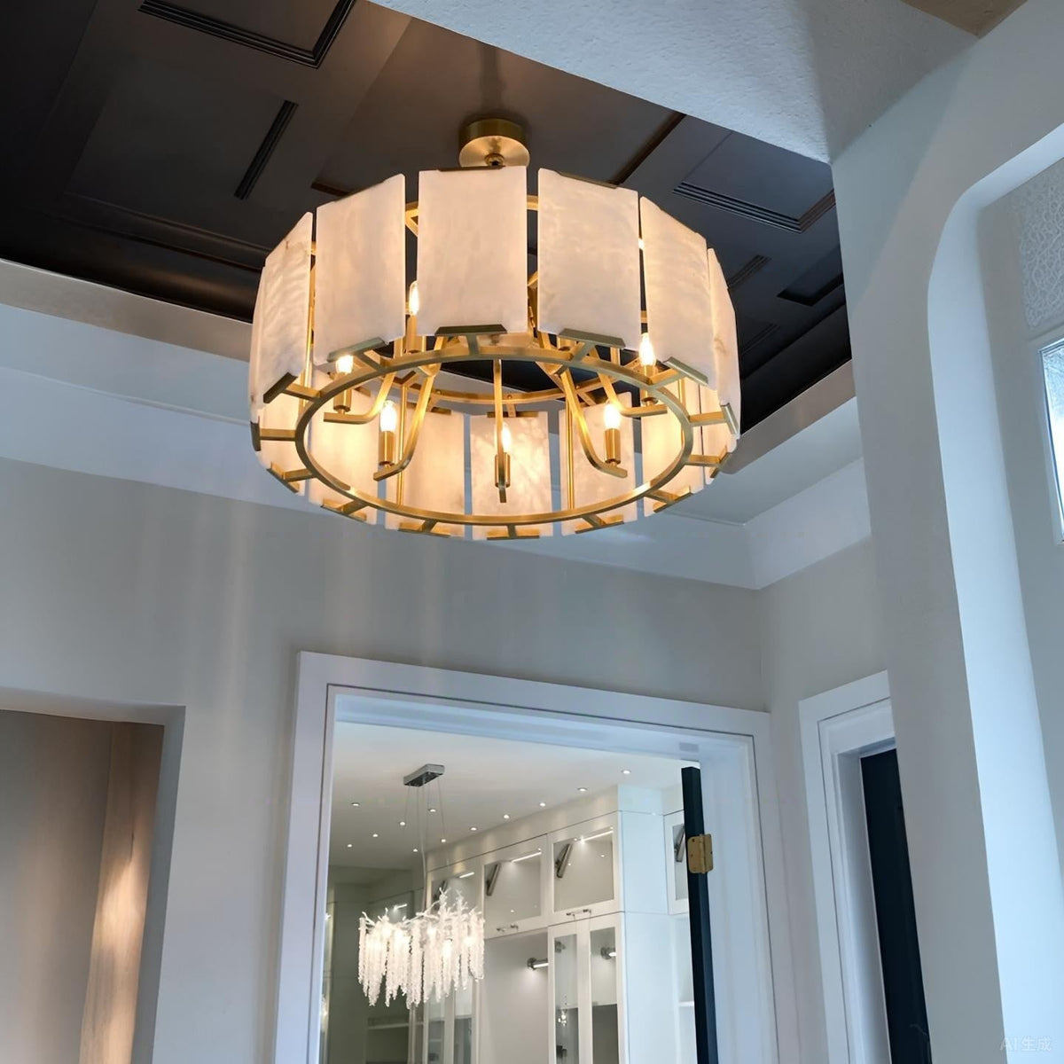 Norvain 31 Inch Alabaster Round Chandelier