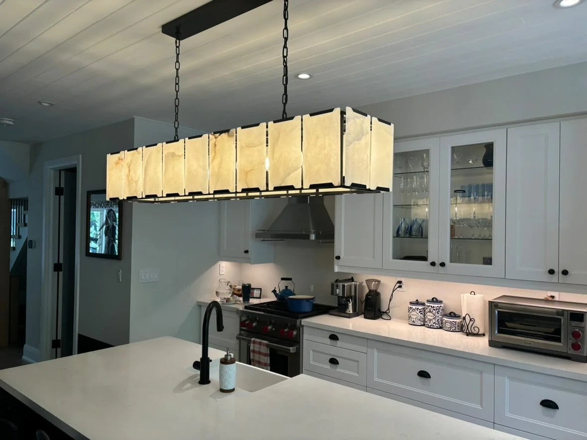 Norvain 60 Inch Alabaster Rectangular Chandelier