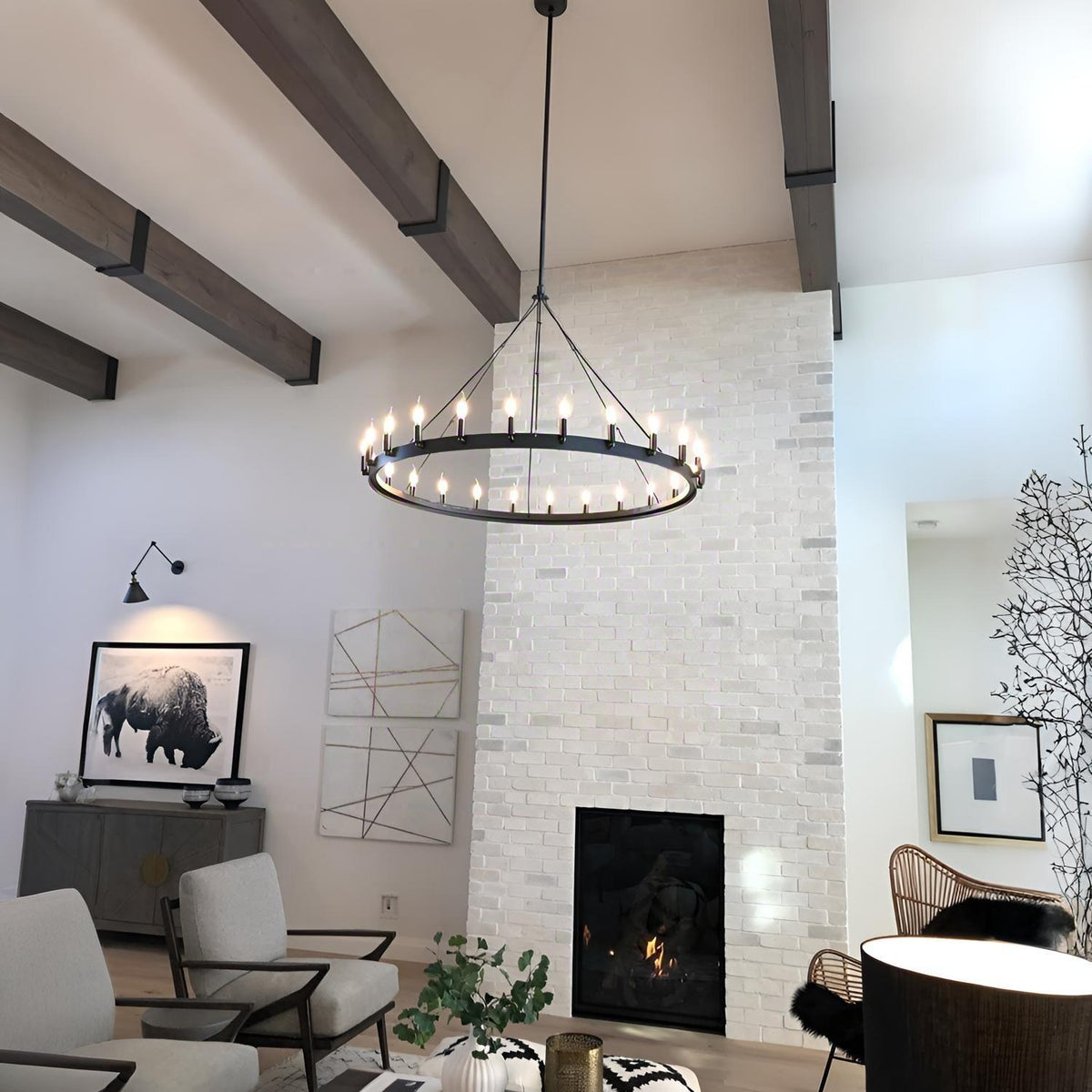 Elaris 50 Inch Bent Tip Candle Wagon Wheel Chandelier