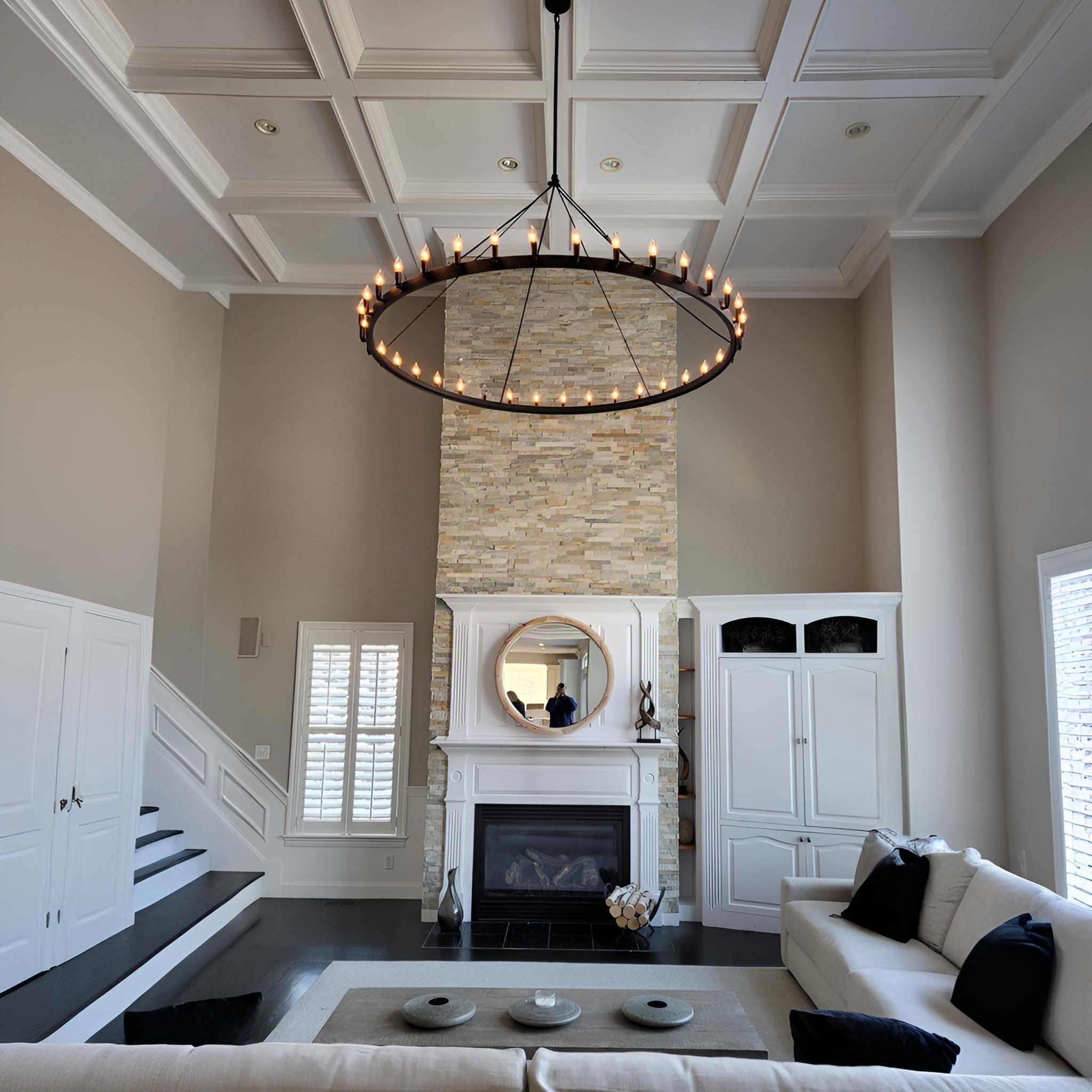 Elaris 72 Inch Bent Tip Candle Wagon Wheel Chandelier
