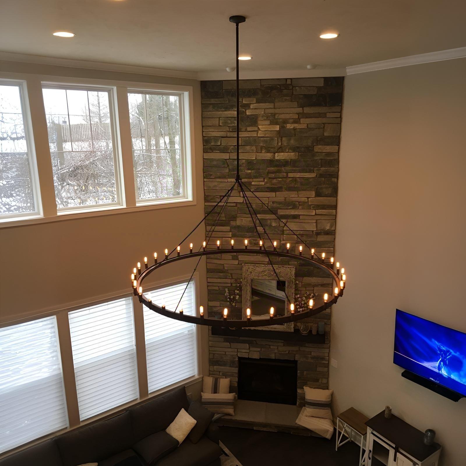 Elaris 72 Inch Tubular Candle Wagon Wheel Chandelier