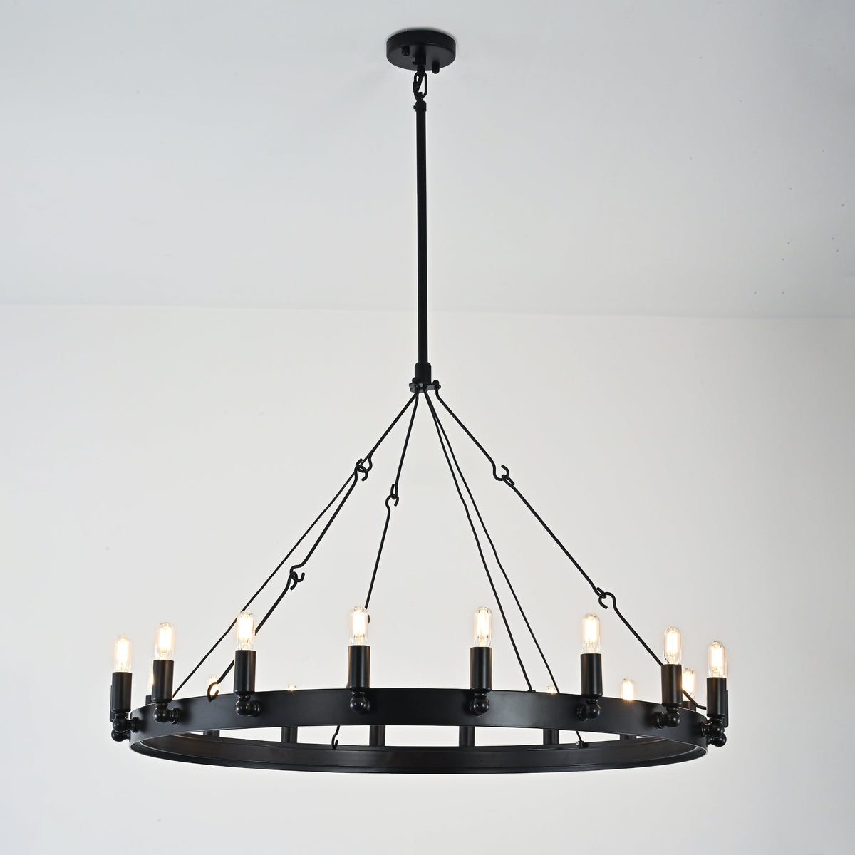 Elaris 38 Inch Tubular Candle Wagon Wheel Chandelier