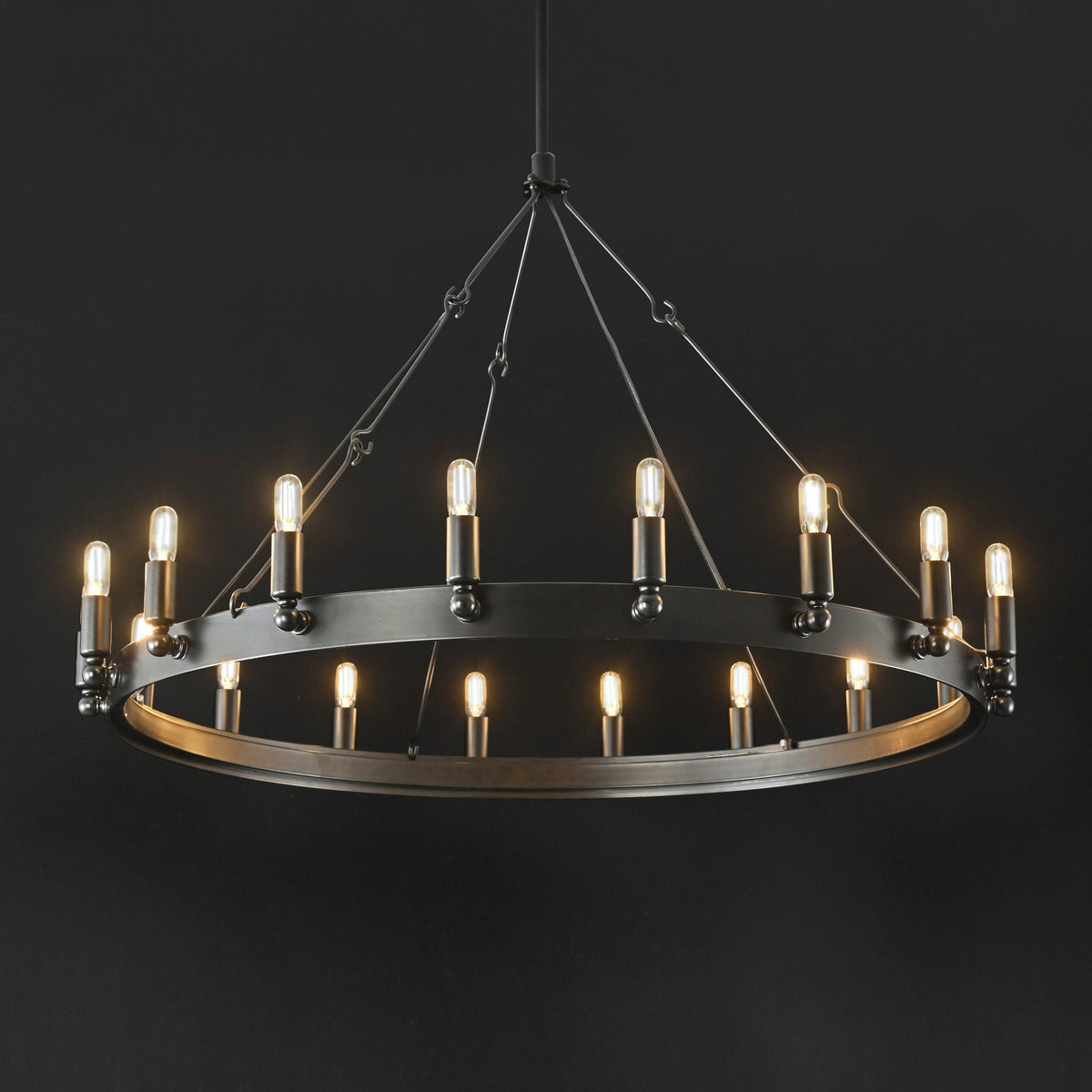 Elaris 38 Inch Tubular Candle Wagon Wheel Chandelier
