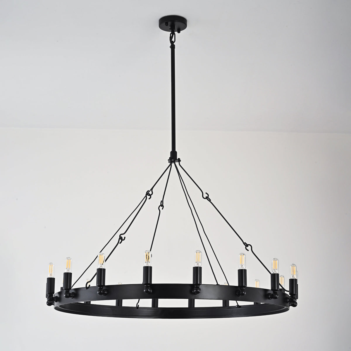 Elaris 38 Inch Tubular Candle Wagon Wheel Chandelier