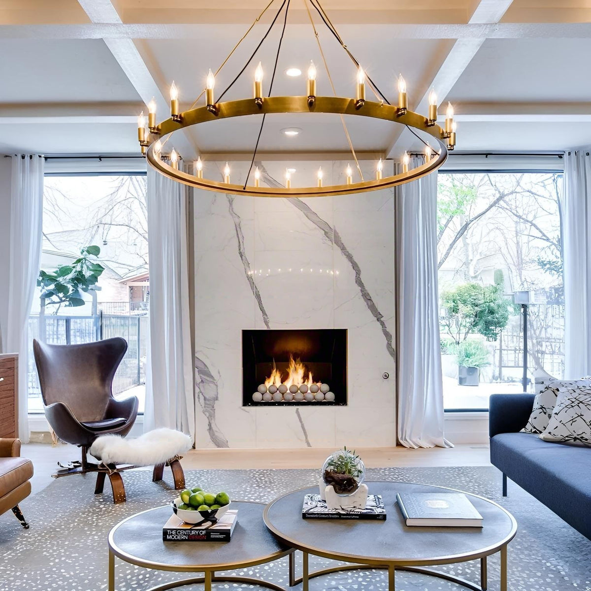 Elaris 50 Inch Bent Tip Candle Wagon Wheel Chandelier