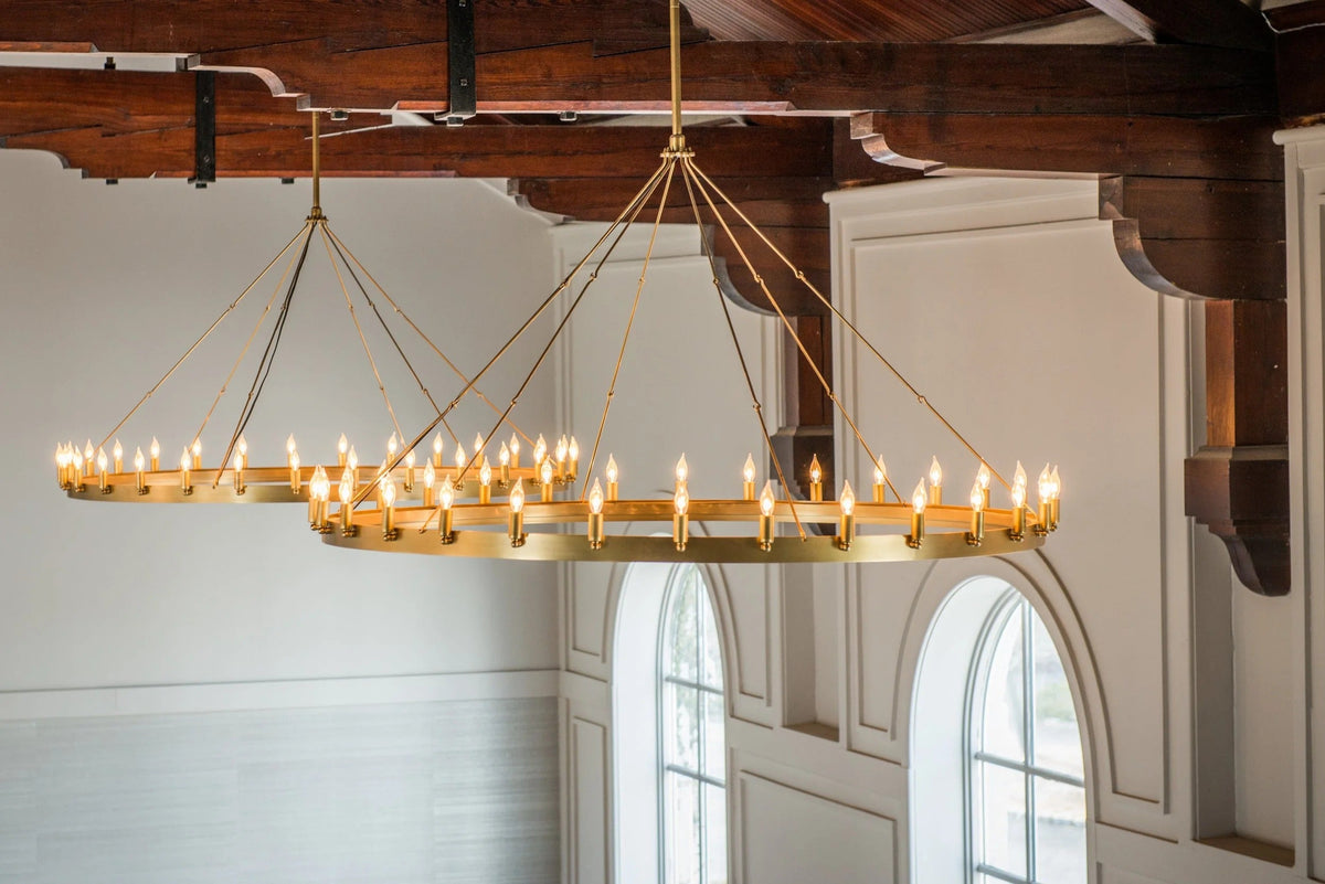 Elaris 63 Inch Bent Tip Candle Wagon Wheel Chandelier