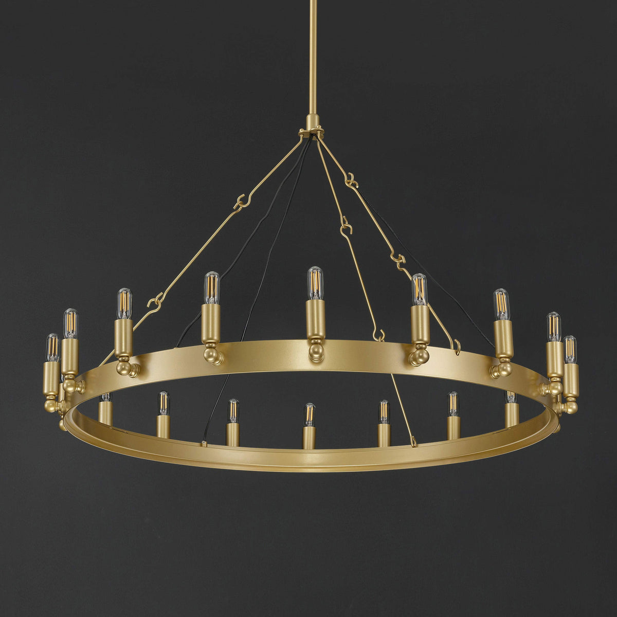 Elaris 38 Inch Tubular Candle Wagon Wheel Chandelier