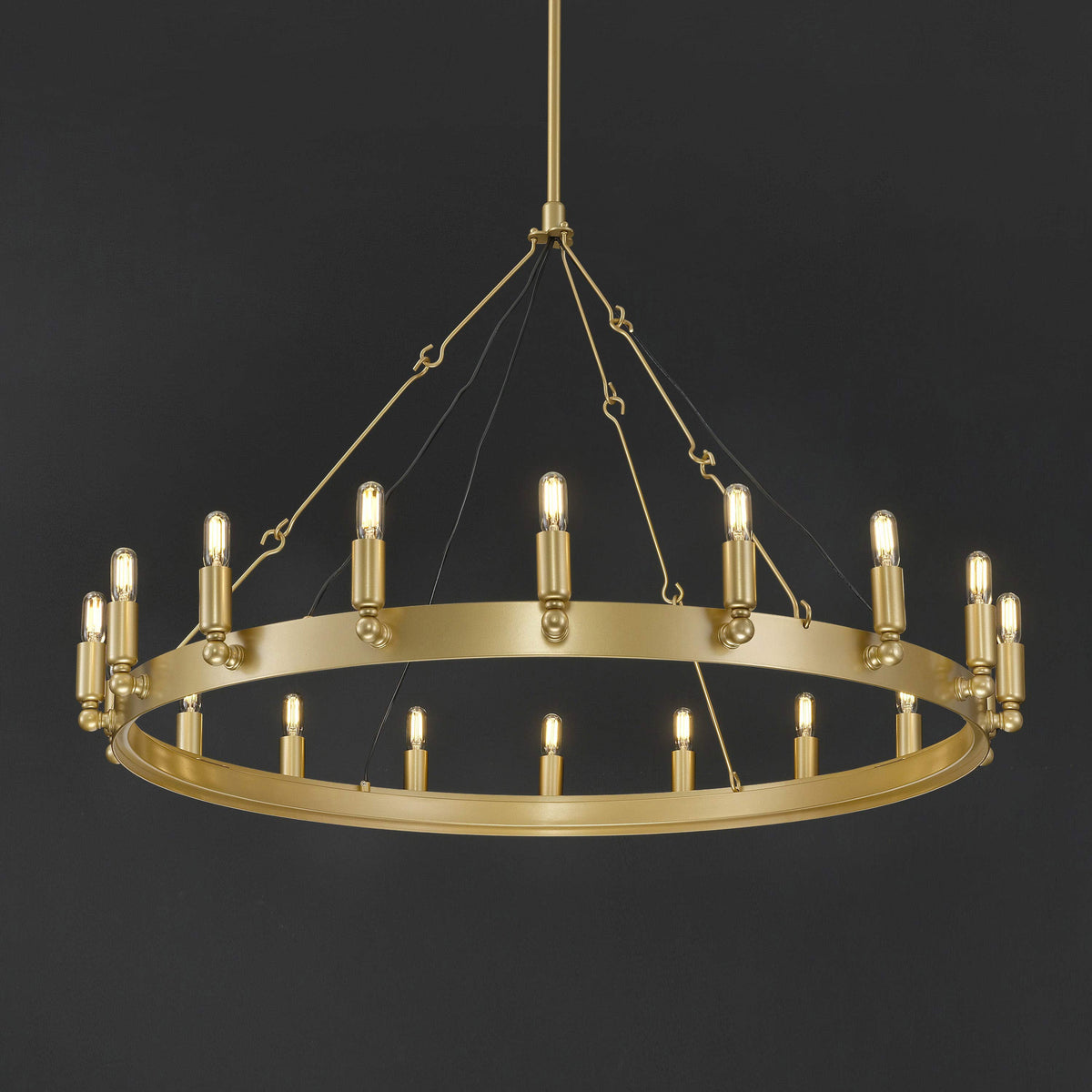 Elaris 38 Inch Tubular Candle Wagon Wheel Chandelier