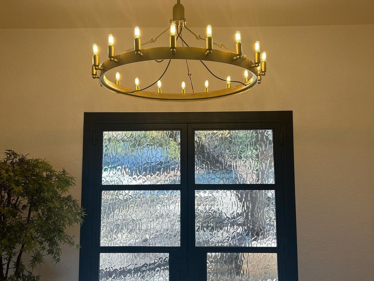 Elaris 38 Inch Tubular Candle Wagon Wheel Chandelier