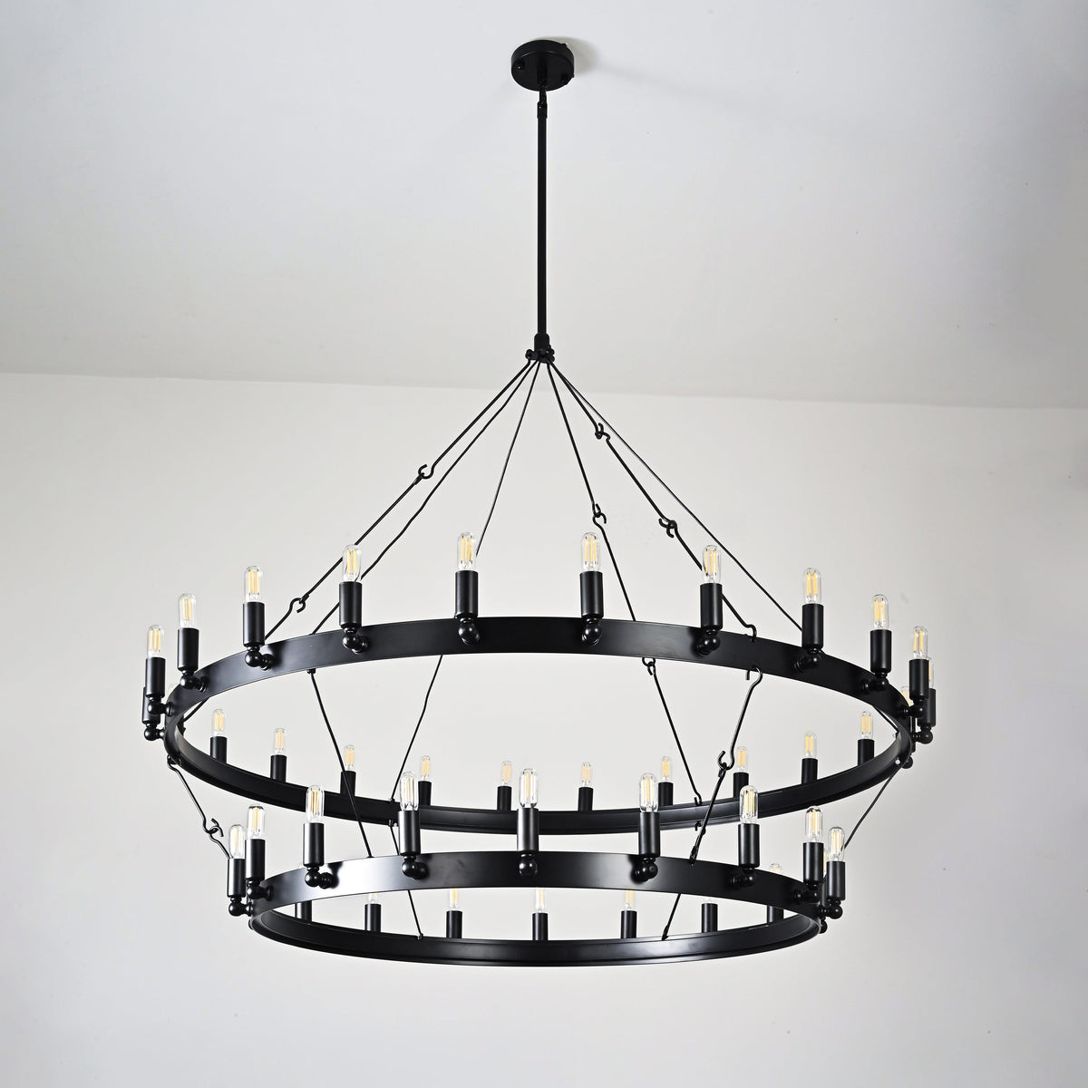 Elaris 50 Inch Tubular Candle Wagon Wheel Tiered Chandelier