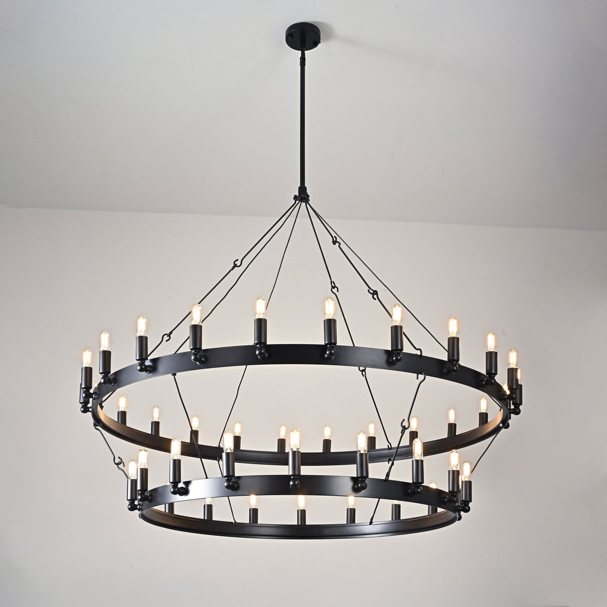 Elaris 50 Inch Tubular Candle Wagon Wheel Tiered Chandelier