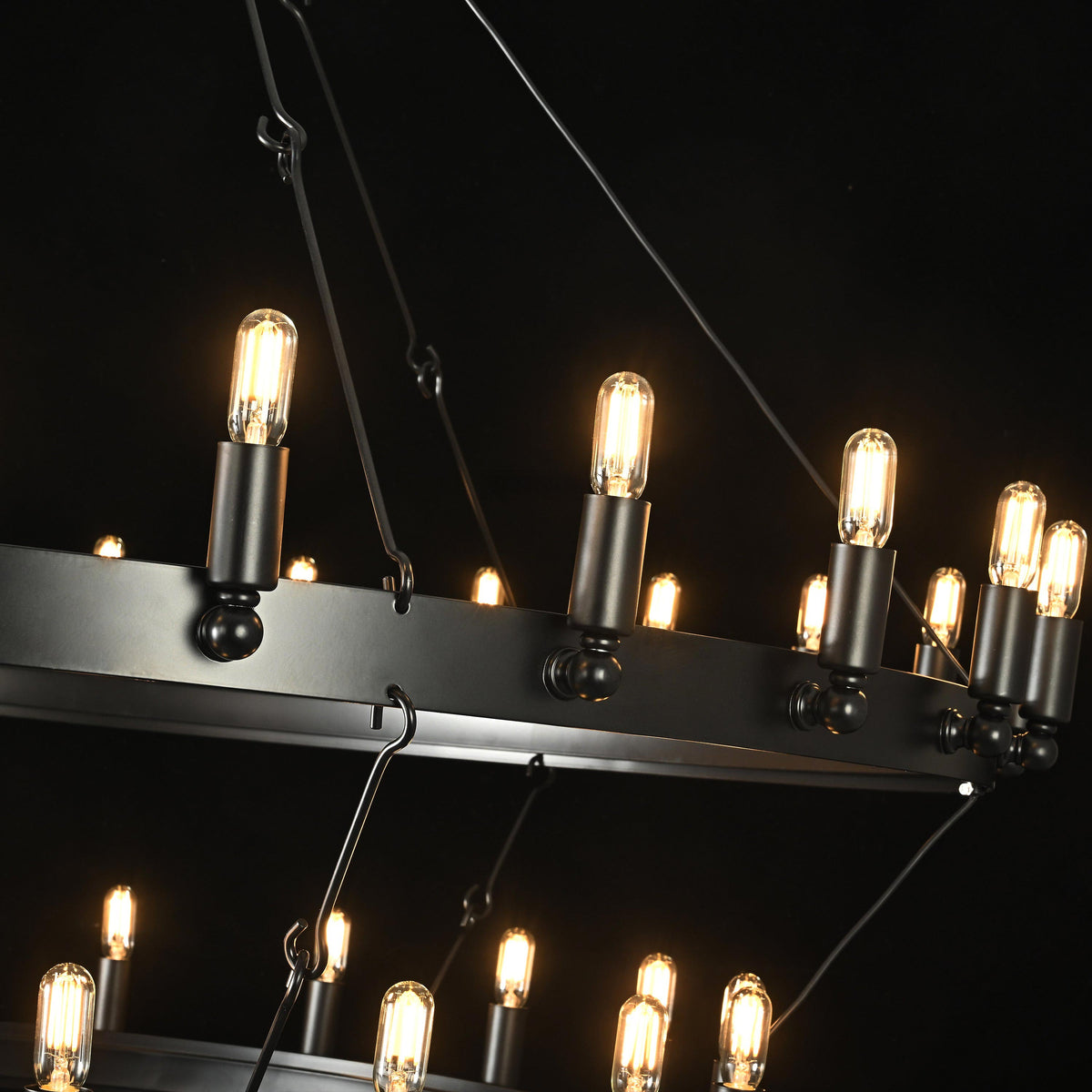 Elaris 50 Inch Tubular Candle Wagon Wheel Tiered Chandelier