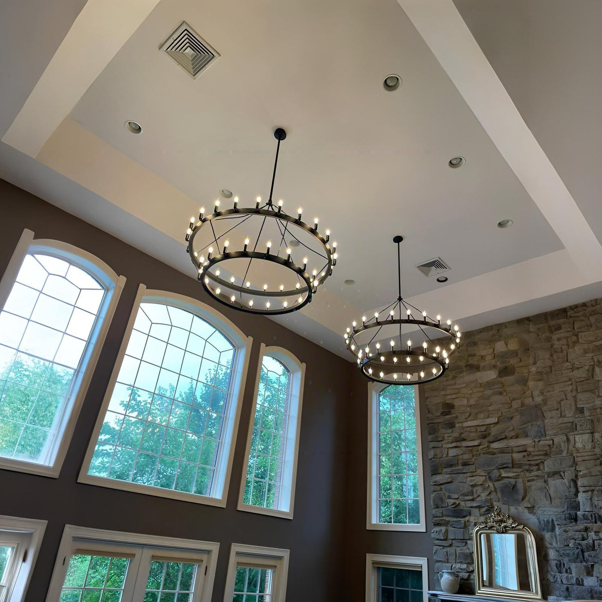 Elaris 50 Inch Tubular Candle Wagon Wheel Tiered Chandelier