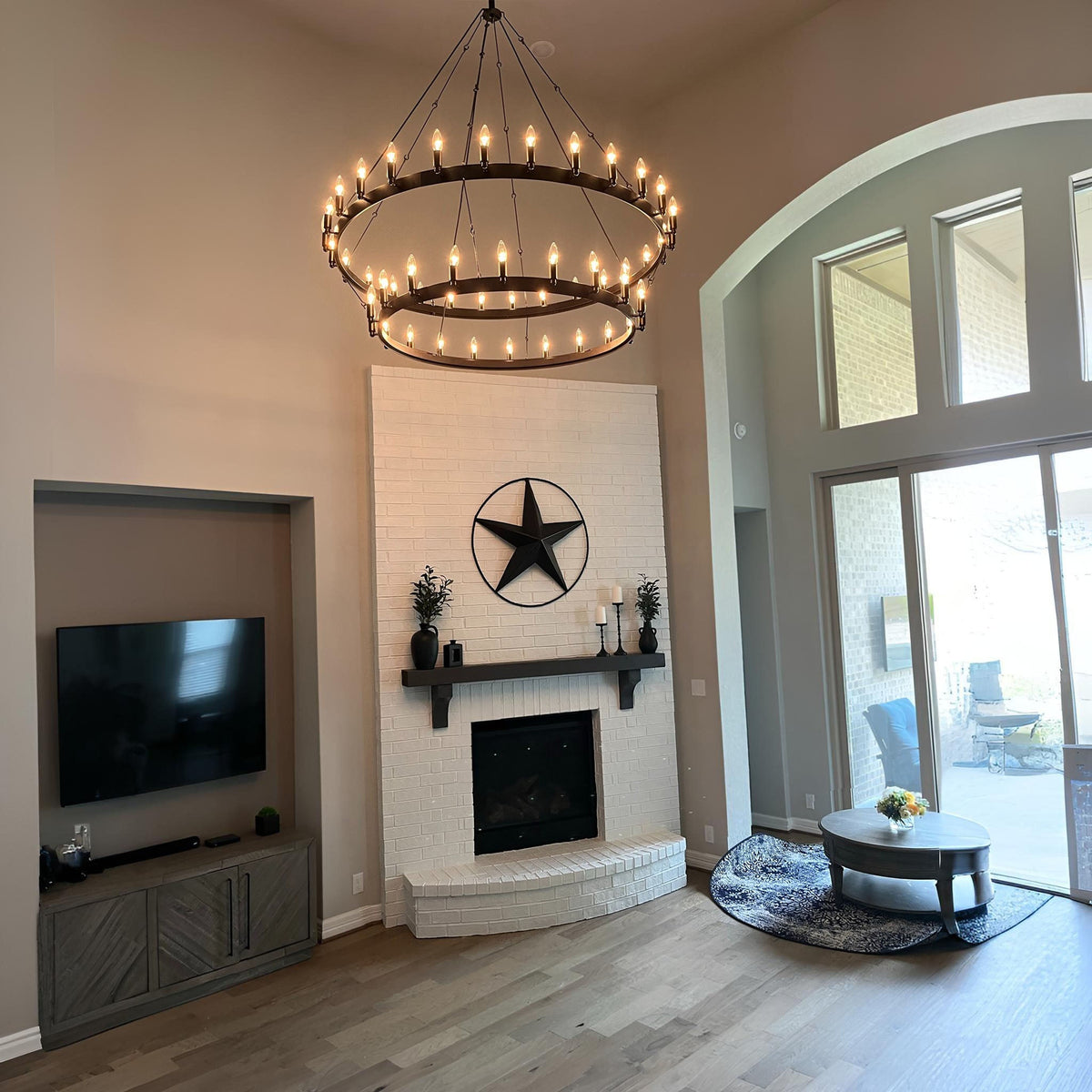 Elaris 63 Inch Tubular Candle Wagon Wheel Tiered Chandelier