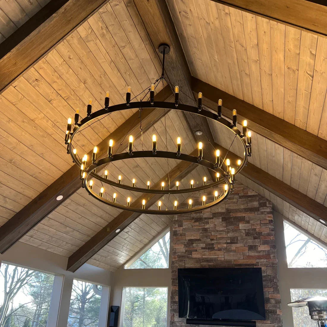 Elaris 63 Inch Tubular Candle Wagon Wheel Tiered Chandelier