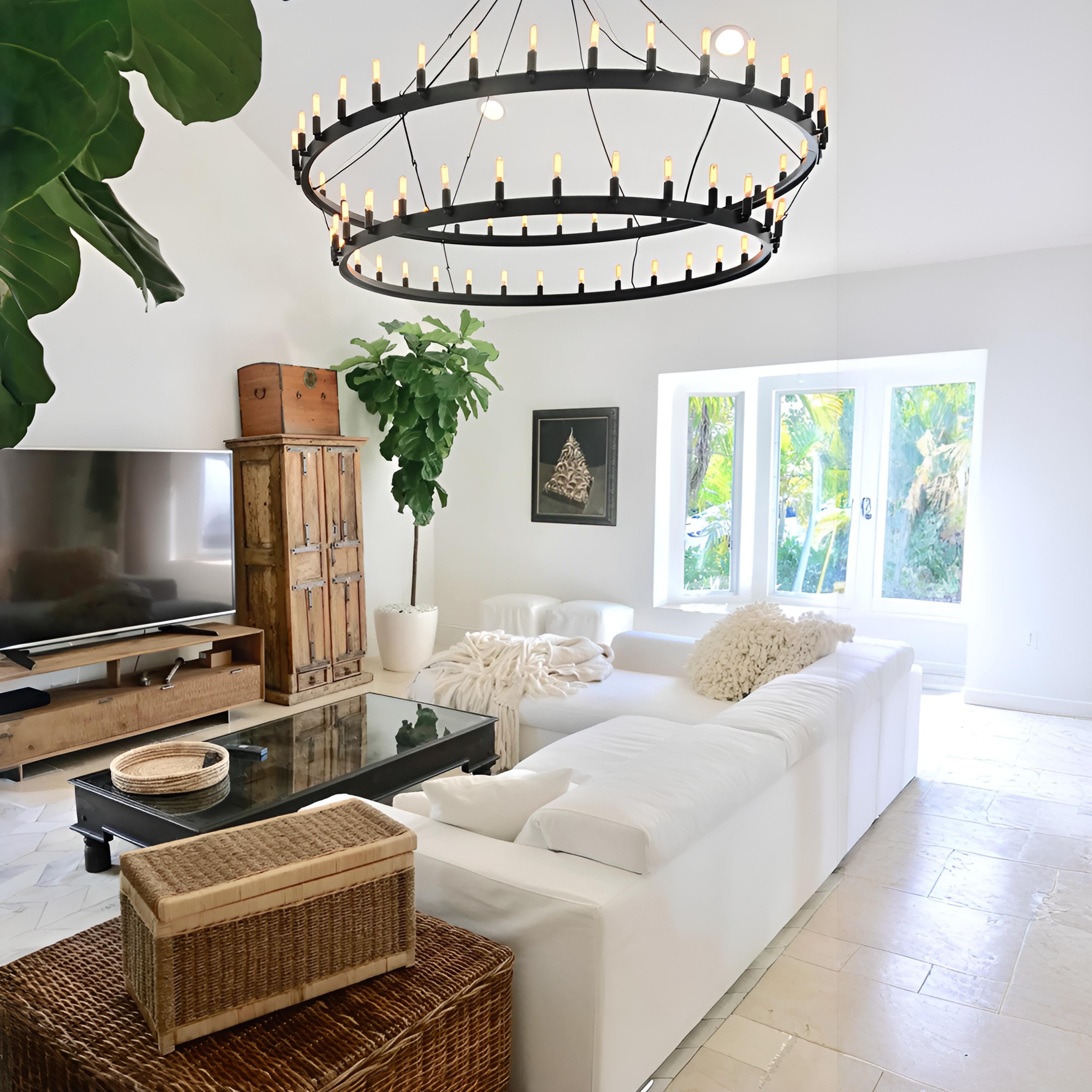 Elaris 72 Inch Tubular Candle Wagon Wheel Tiered Chandelier