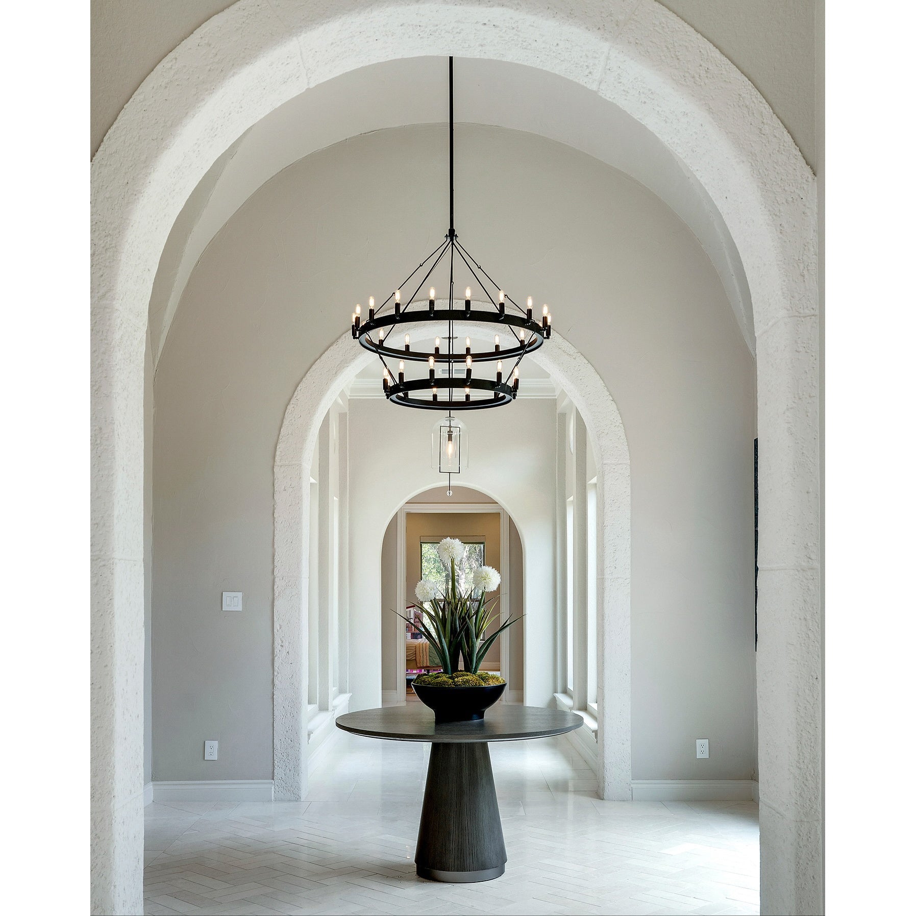 Elaris 38 Inch Tubular Candle Wagon Wheel Tiered Chandelier