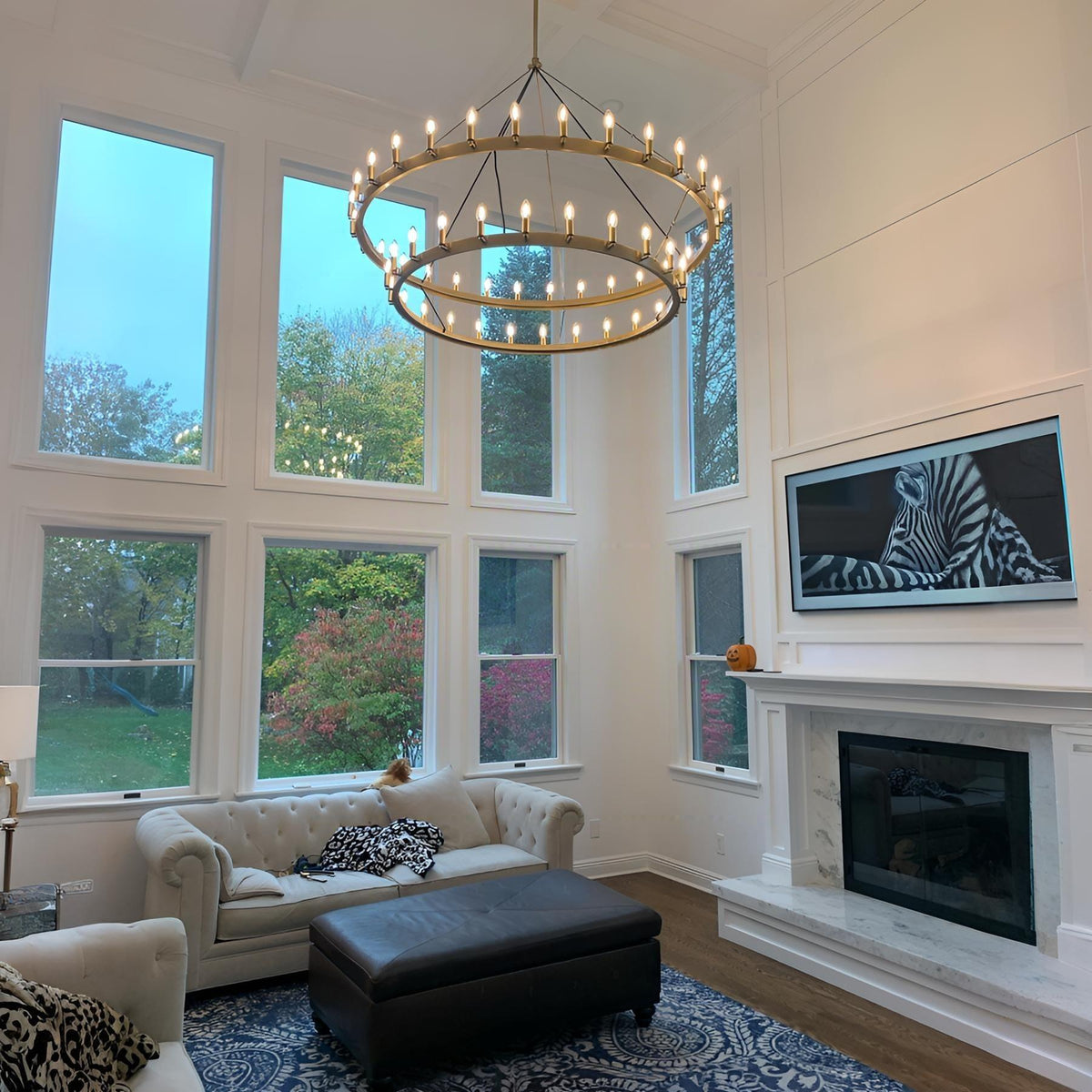 Elaris 63 Inch Tubular Candle Wagon Wheel Tiered Chandelier