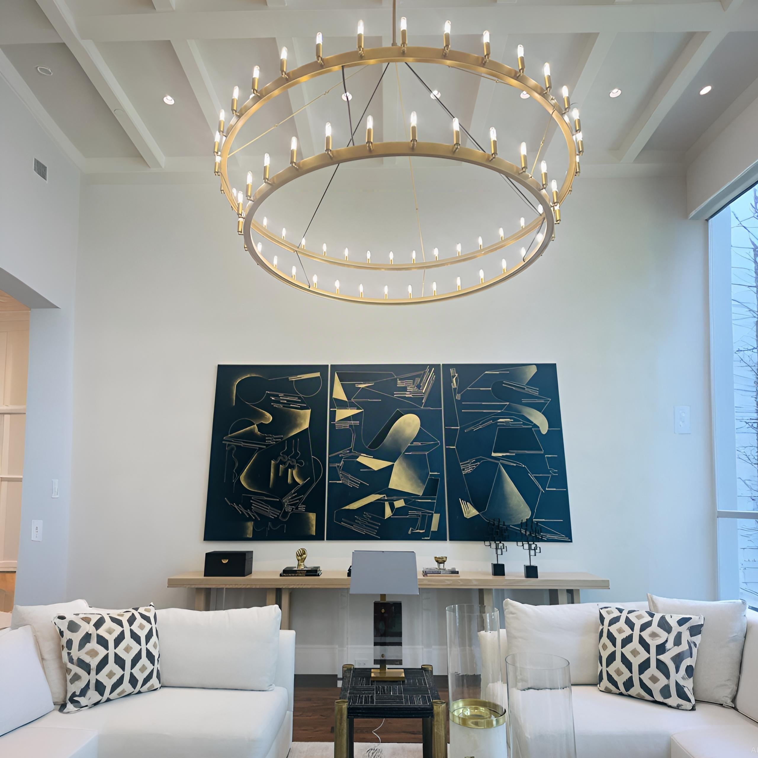 Elaris 72 Inch Tubular Candle Wagon Wheel Tiered Chandelier