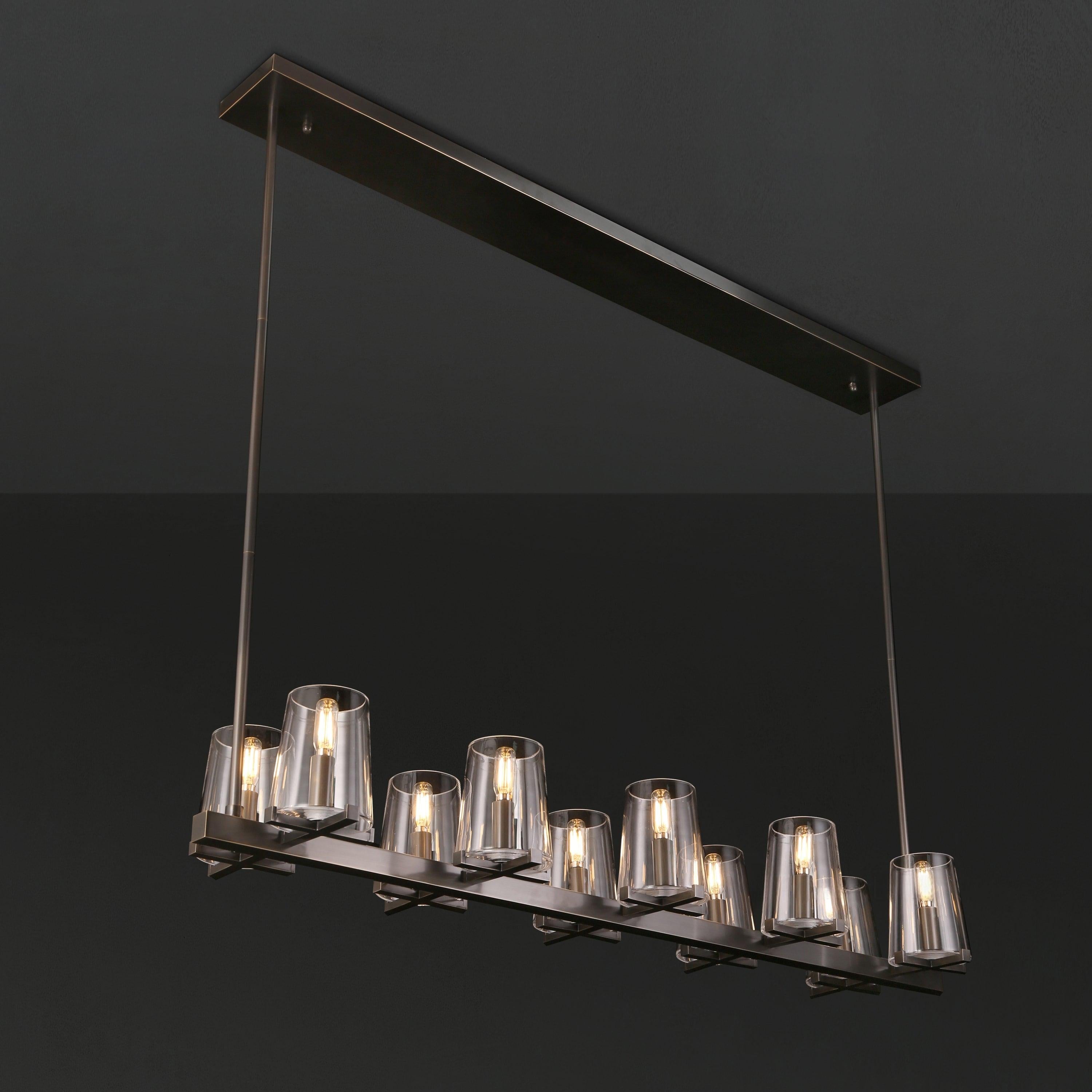 Elvara 49 Inch Cone Glass Shade Double Linear Chandelier