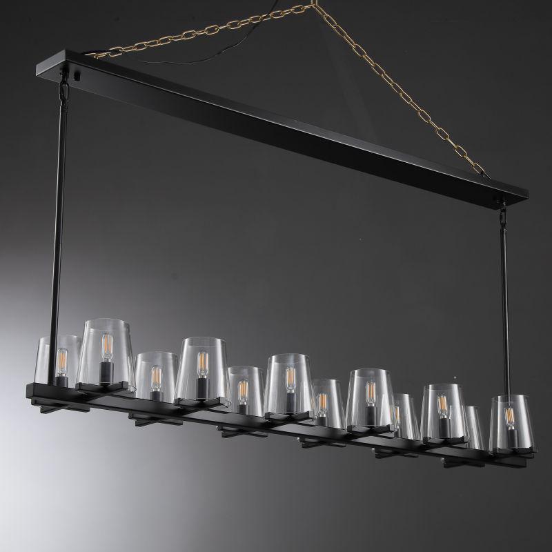 Elvara 60 Inch Cone Glass Shade Double Linear Chandelier