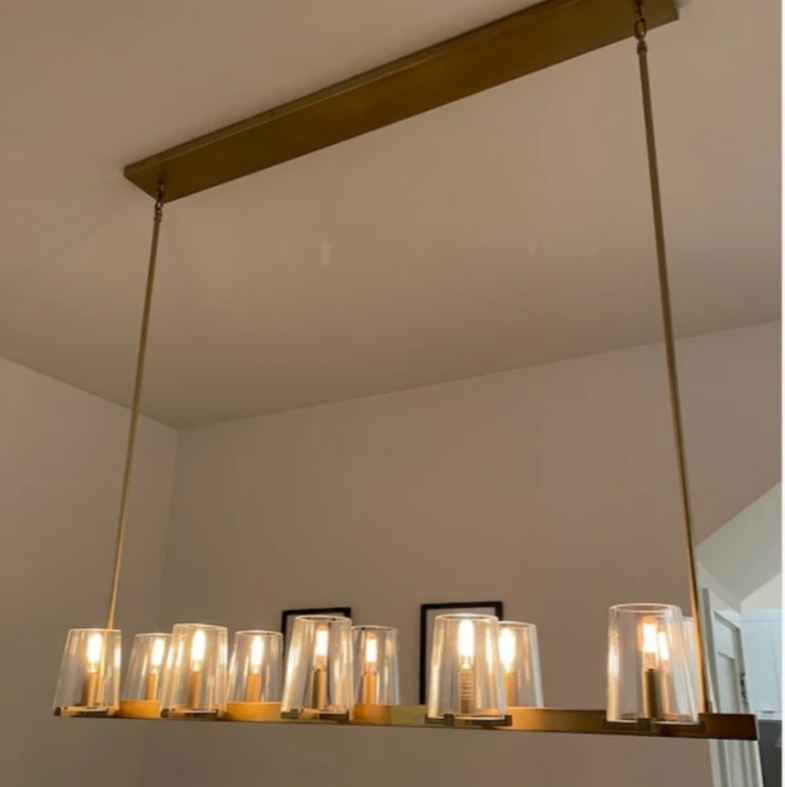 Elvara 49 Inch Cone Glass Shade Double Linear Chandelier