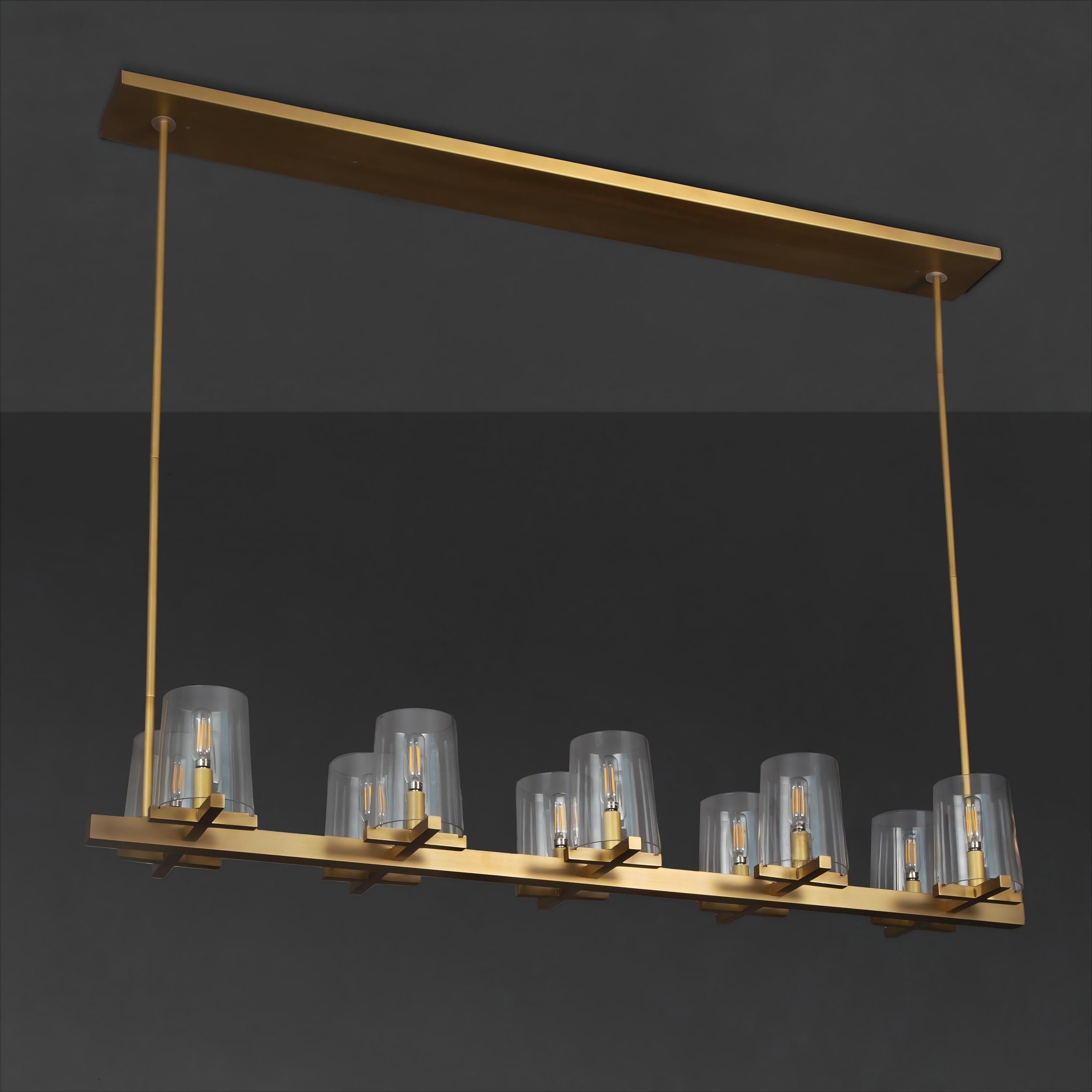 Elvara 49 Inch Cone Glass Shade Double Linear Chandelier