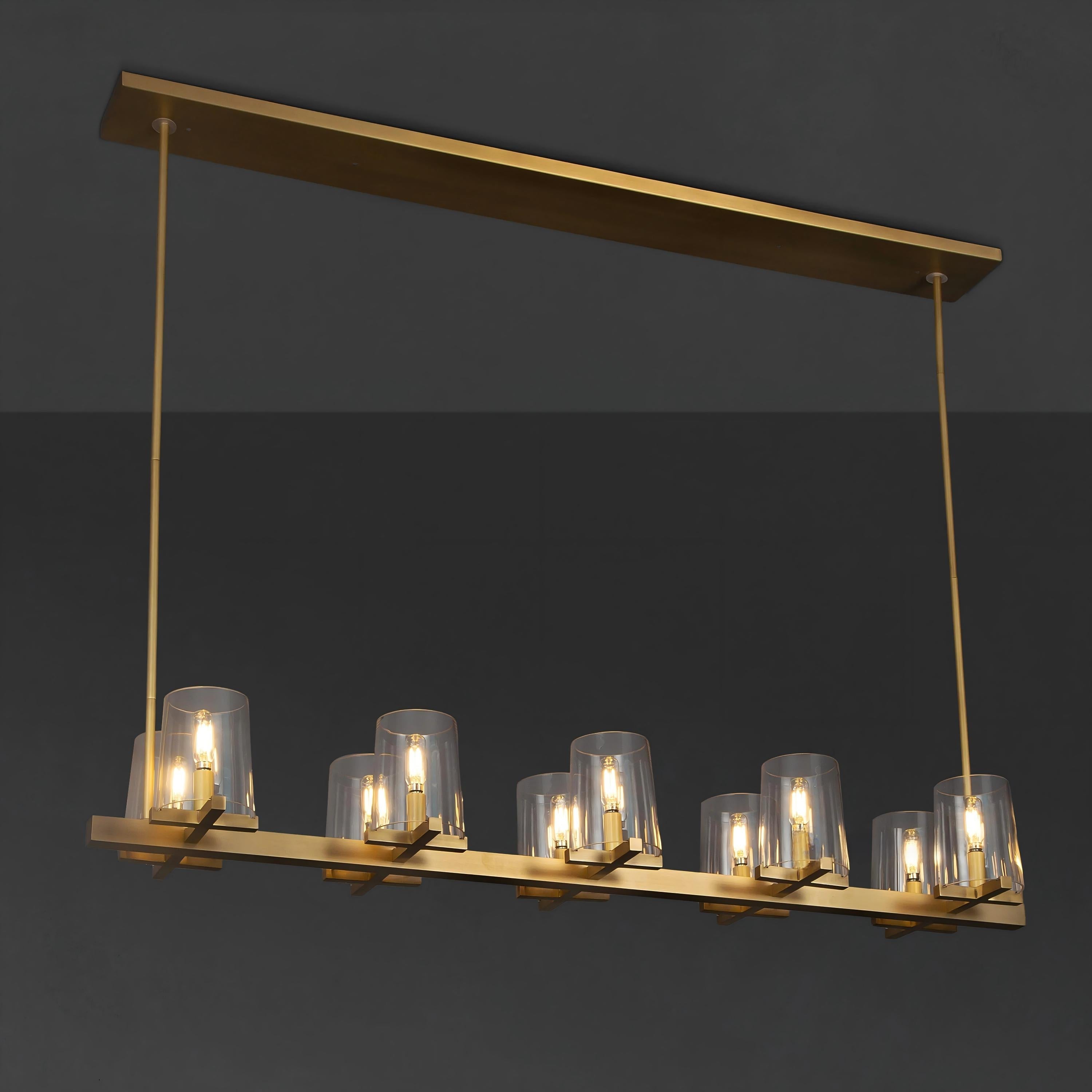 Elvara 49 Inch Cone Glass Shade Double Linear Chandelier