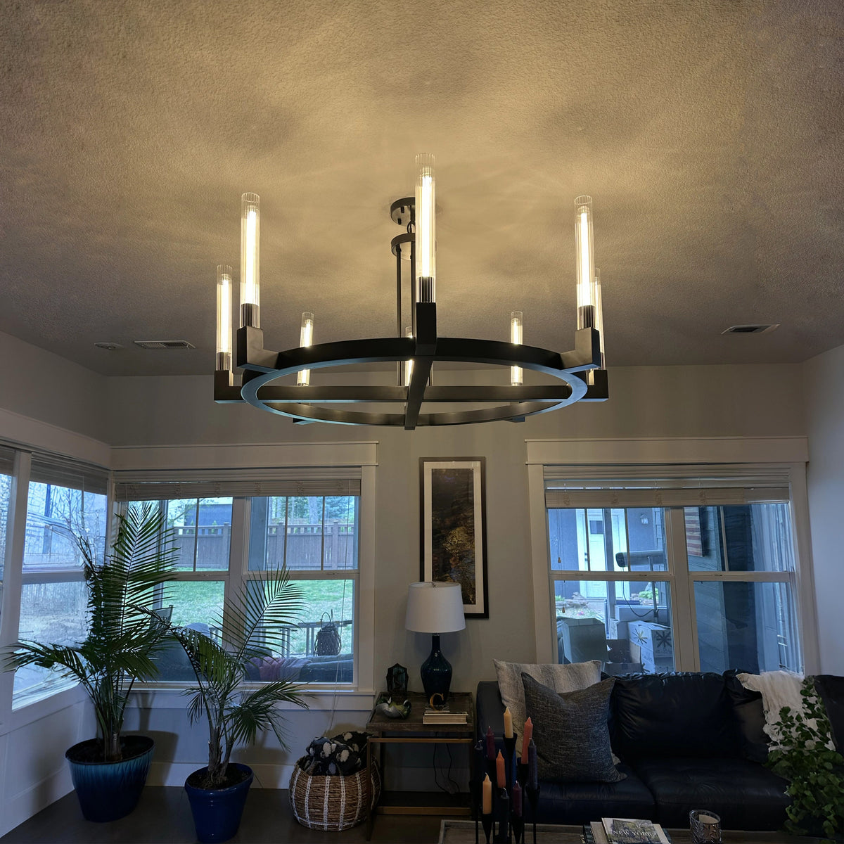 Althene 48 Inch Fluted Glass Round Candle Chandelier
