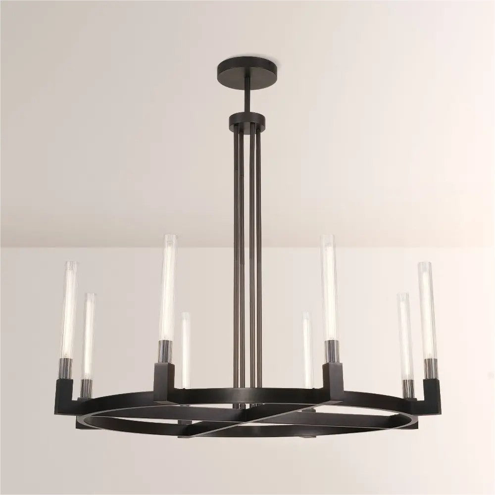 Althene 48 Inch Fluted Glass Round Candle Chandelier