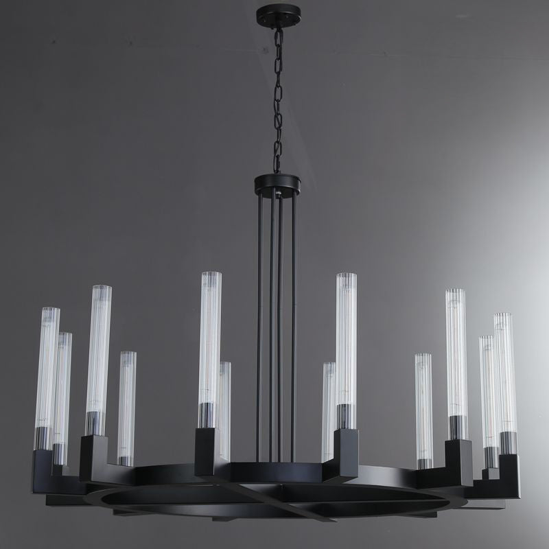 Althene 60 Inch Fluted Glass Round Candle Chandelier