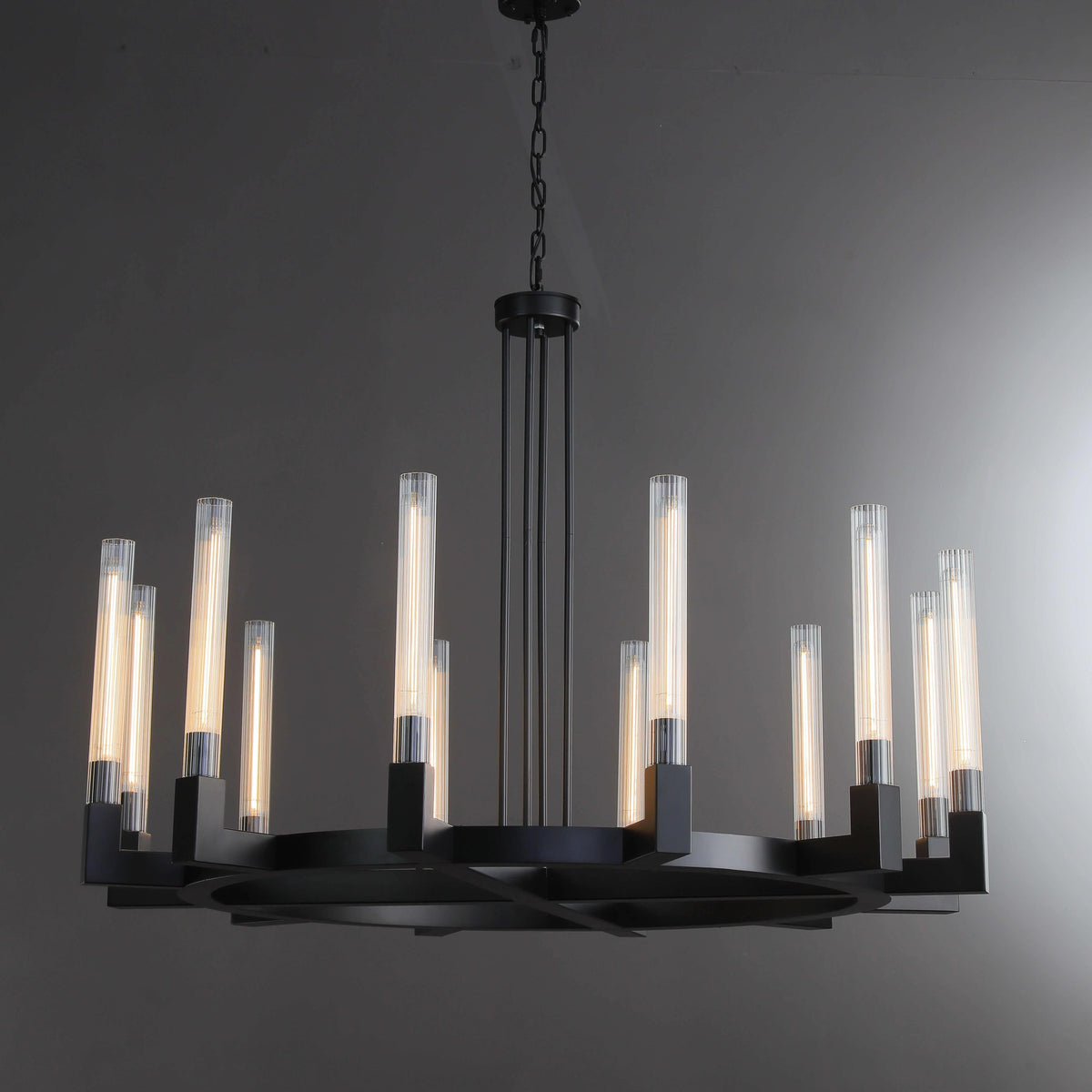 Althene 60 Inch Fluted Glass Round Candle Chandelier