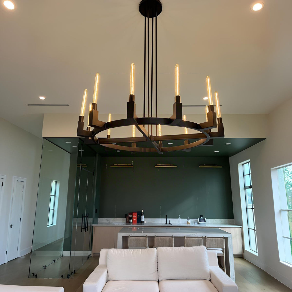 Althene 60 Inch Fluted Glass Round Candle Chandelier