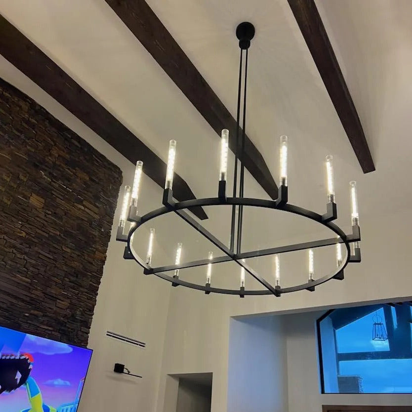 Althene 72 Inch Fluted Glass Round Candle Chandelier