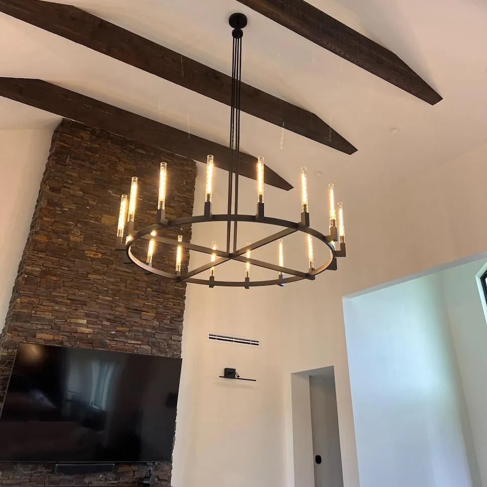 Althene 72 Inch Fluted Glass Round Candle Chandelier