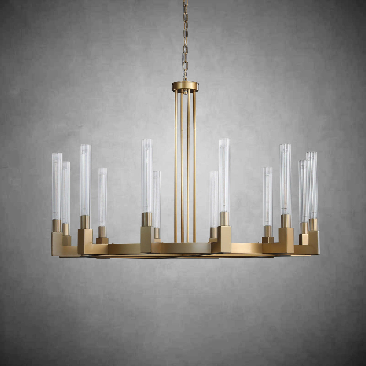 Althene 60 Inch Fluted Glass Round Candle Chandelier