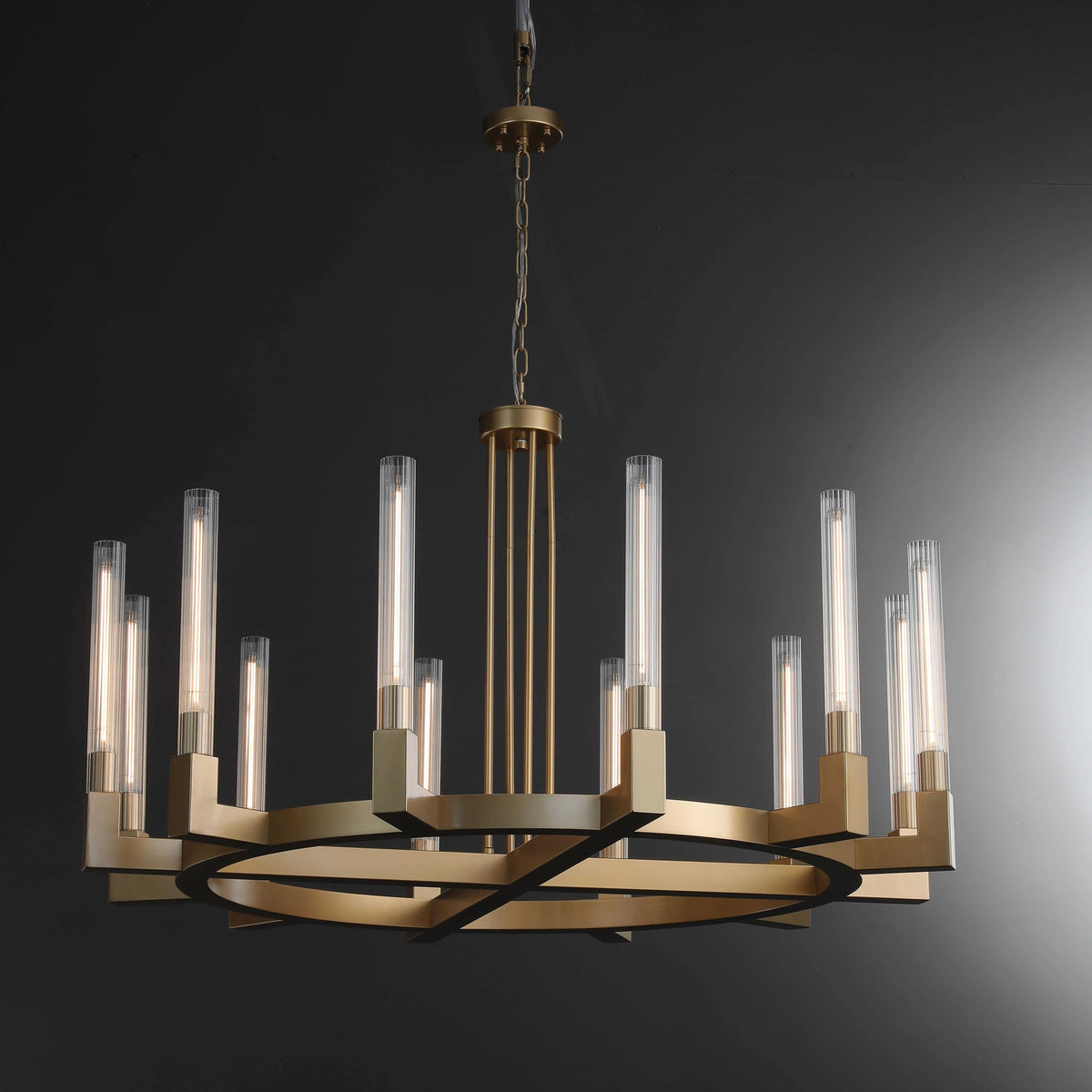 Althene 60 Inch Fluted Glass Round Candle Chandelier
