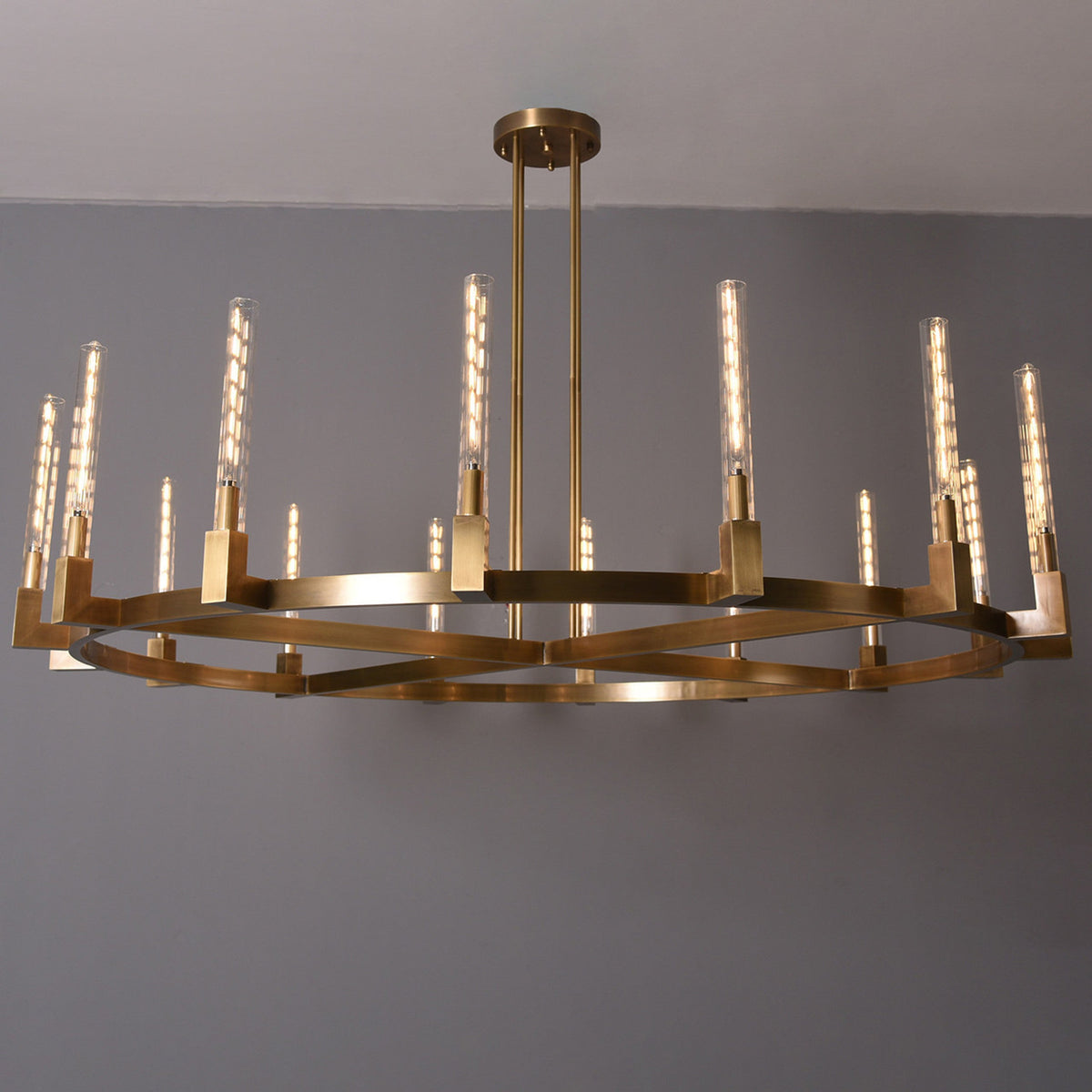 Althene 72 Inch Fluted Glass Round Candle Chandelier