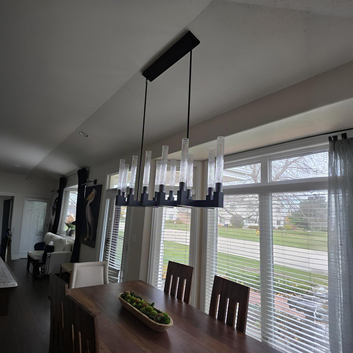 Althene 55 Inch Fluted Glass Linear Candle Chandelier