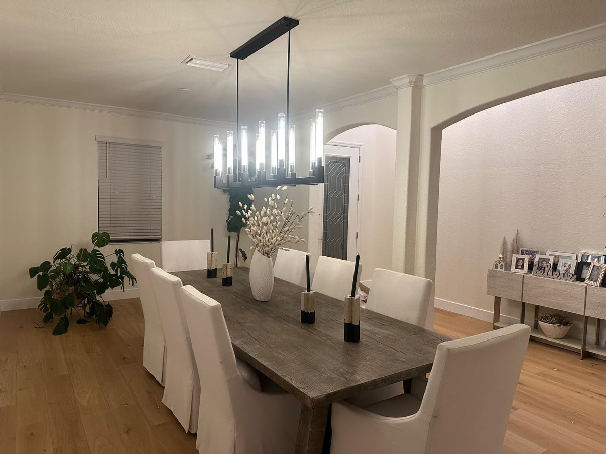 Althene 55 Inch Fluted Glass Linear Candle Chandelier