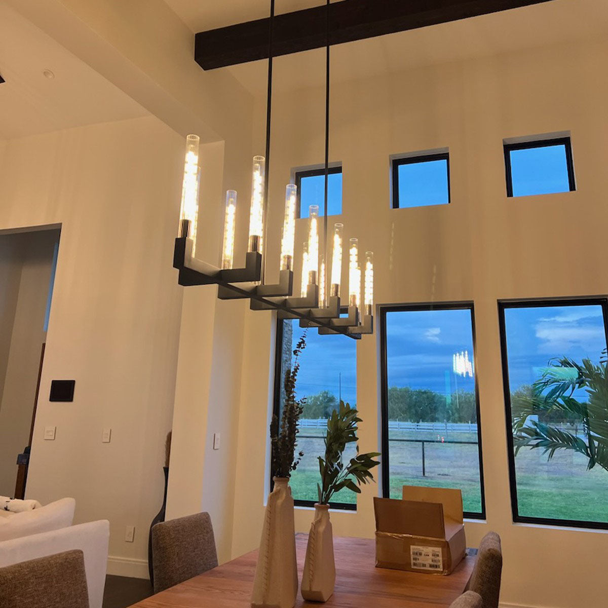 Althene 67 Inch Fluted Glass Linear Candle Chandelier