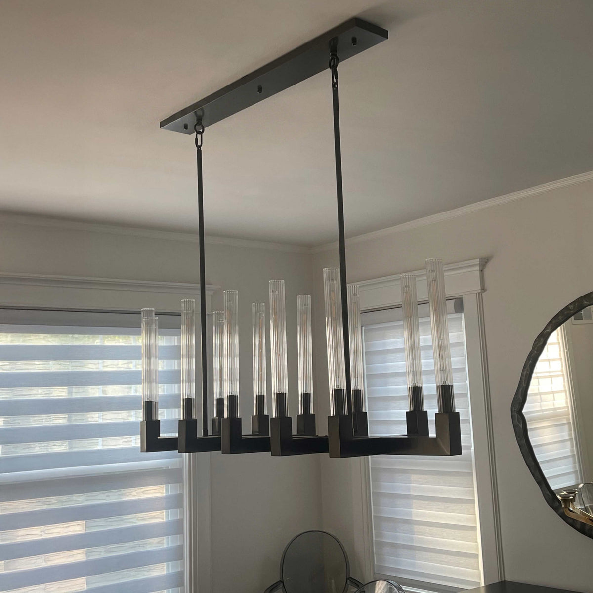 Althene 67 Inch Fluted Glass Linear Candle Chandelier