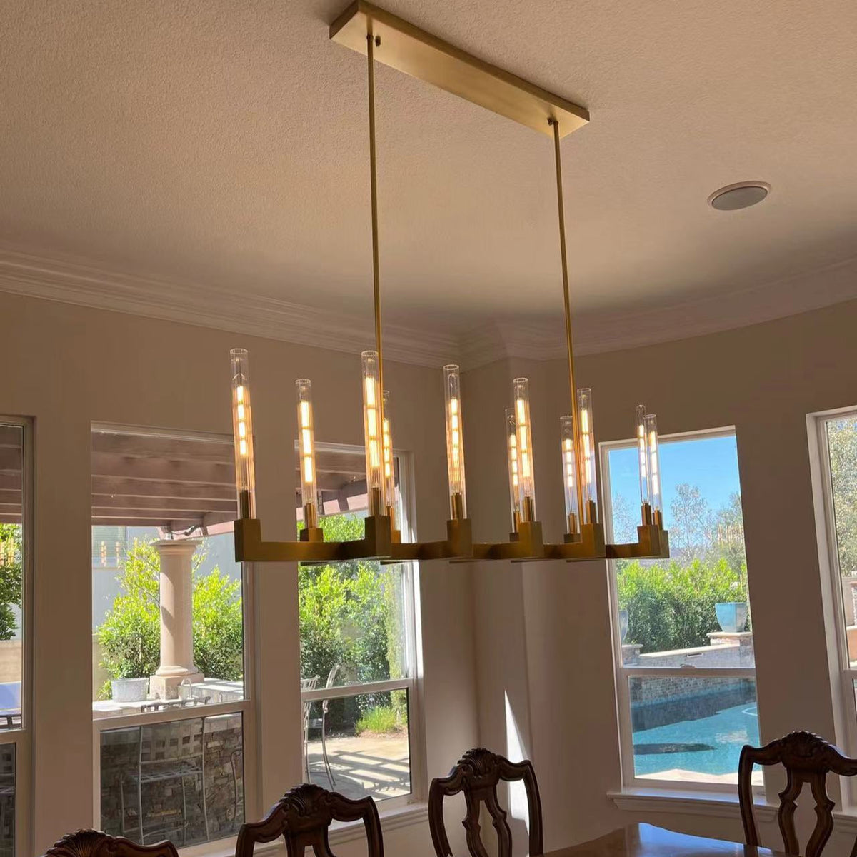 Althene 55 Inch Fluted Glass Linear Candle Chandelier