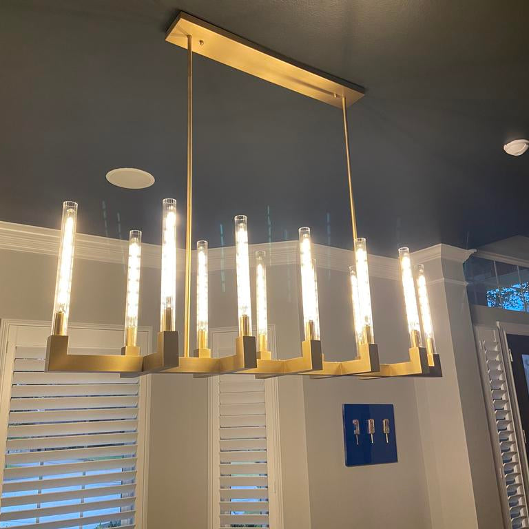 Althene 55 Inch Fluted Glass Linear Candle Chandelier