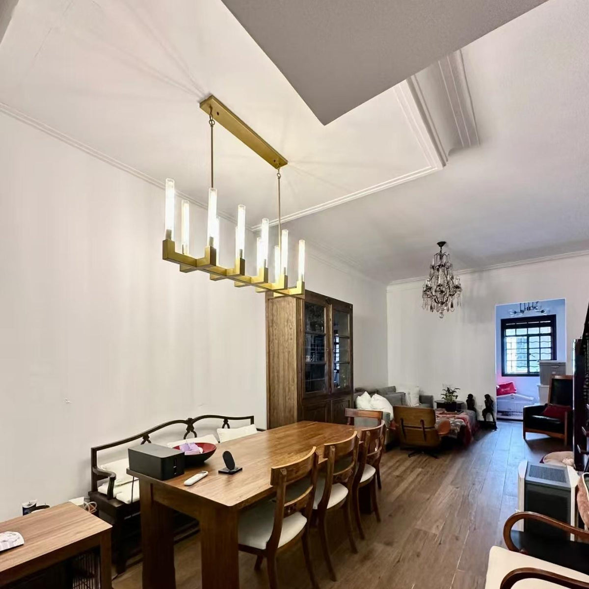 Althene 55 Inch Fluted Glass Linear Candle Chandelier