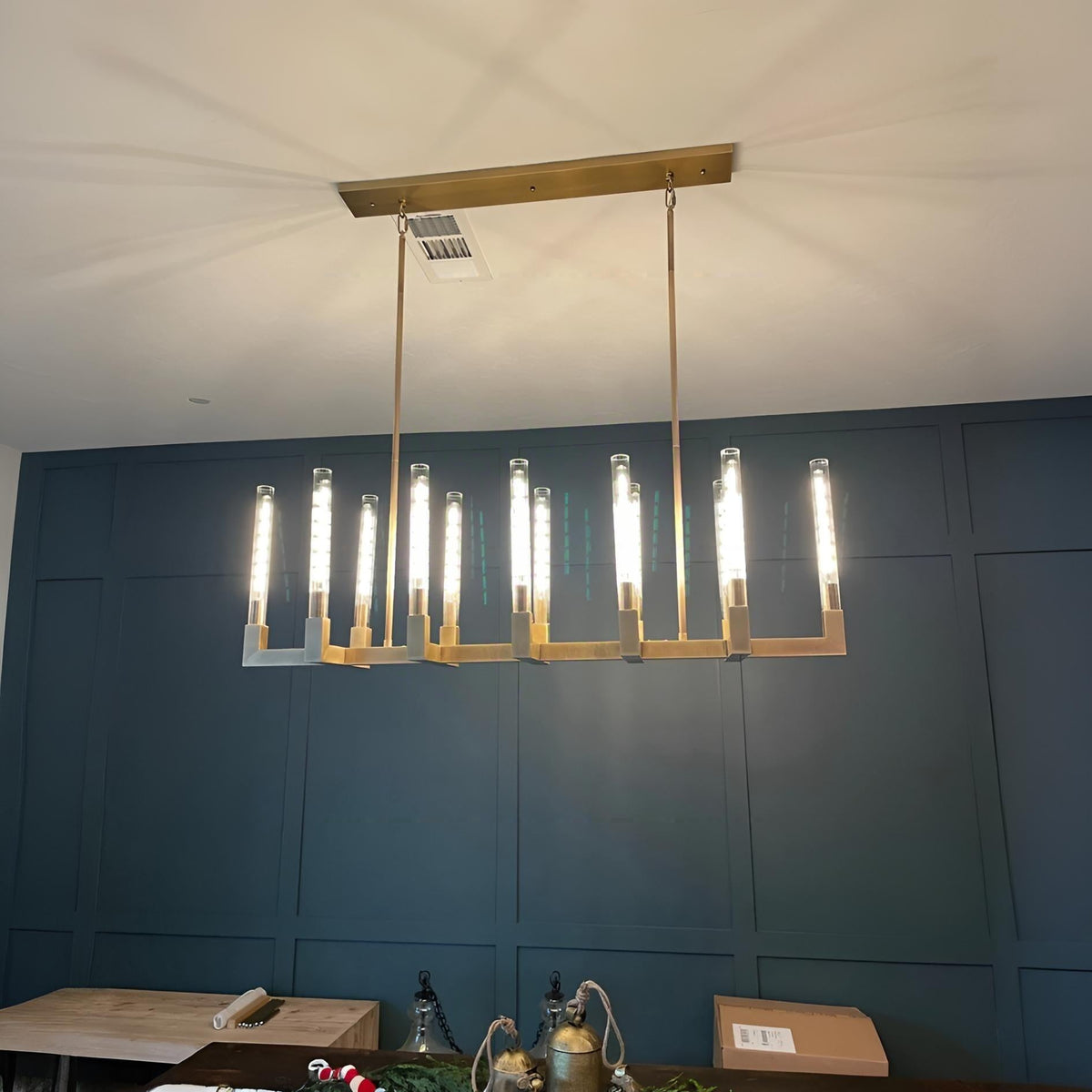Althene 67 Inch Fluted Glass Linear Candle Chandelier