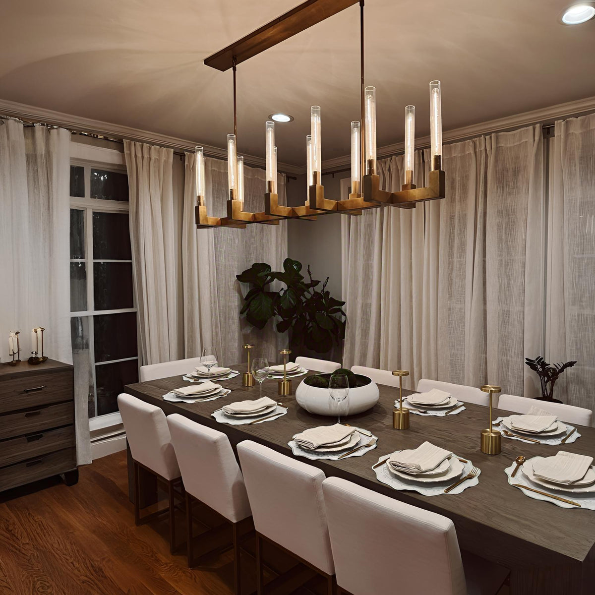 Althene 67 Inch Fluted Glass Linear Candle Chandelier