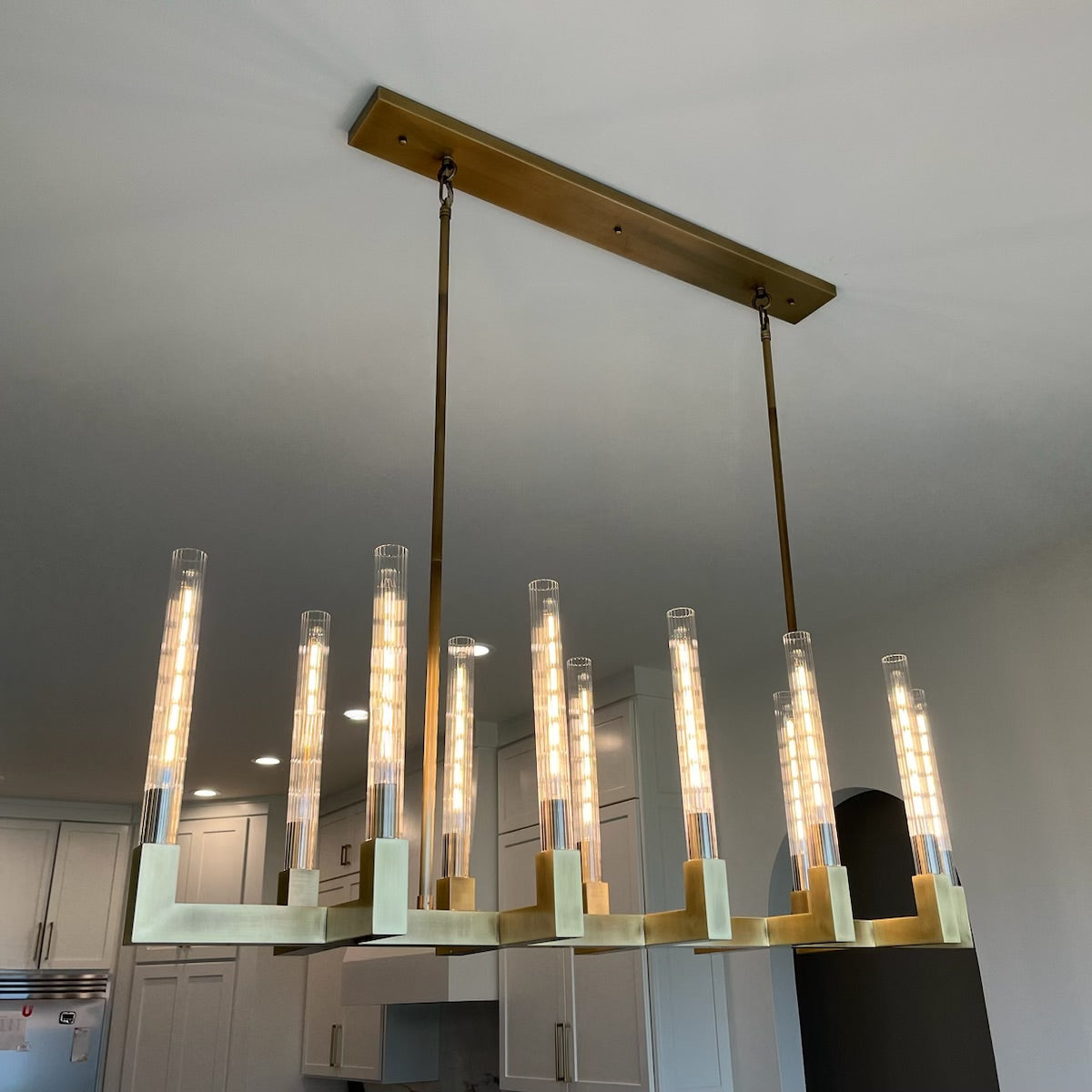 Althene 67 Inch Fluted Glass Linear Candle Chandelier