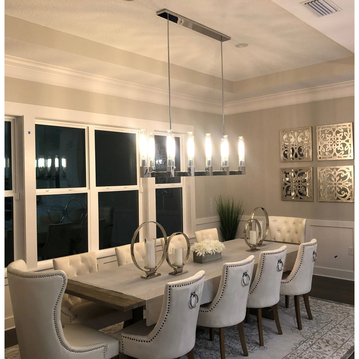 Althene 67 Inch Fluted Glass Linear Candle Chandelier